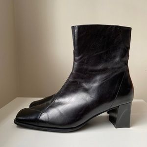 Black Leather Ankle Boots Square Toe Size 39